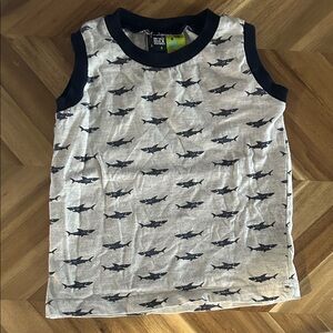 Navy Shark-Print Sleeveless Tee for Kids 🦈